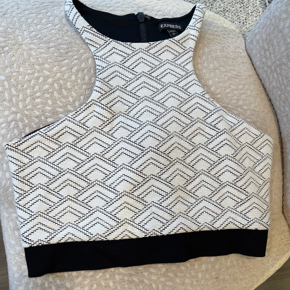 White & Black Crop Blouse Full Zip Back Express Size Small